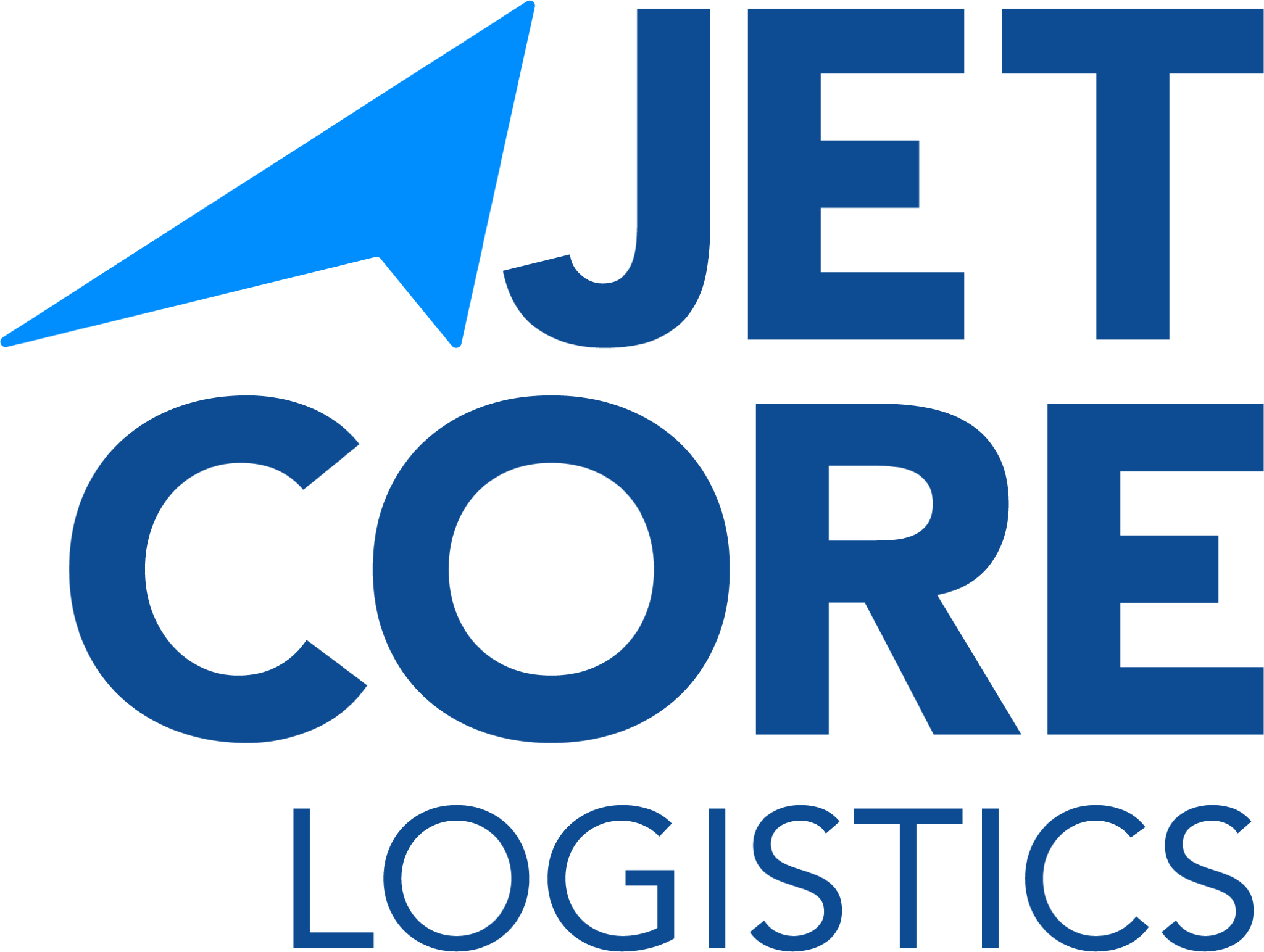 Concept identity artwork: the stacked Jetcore Logistics lockup with the blue arrow symbol above navy JET CORE lettering and the word LOGISTICS.