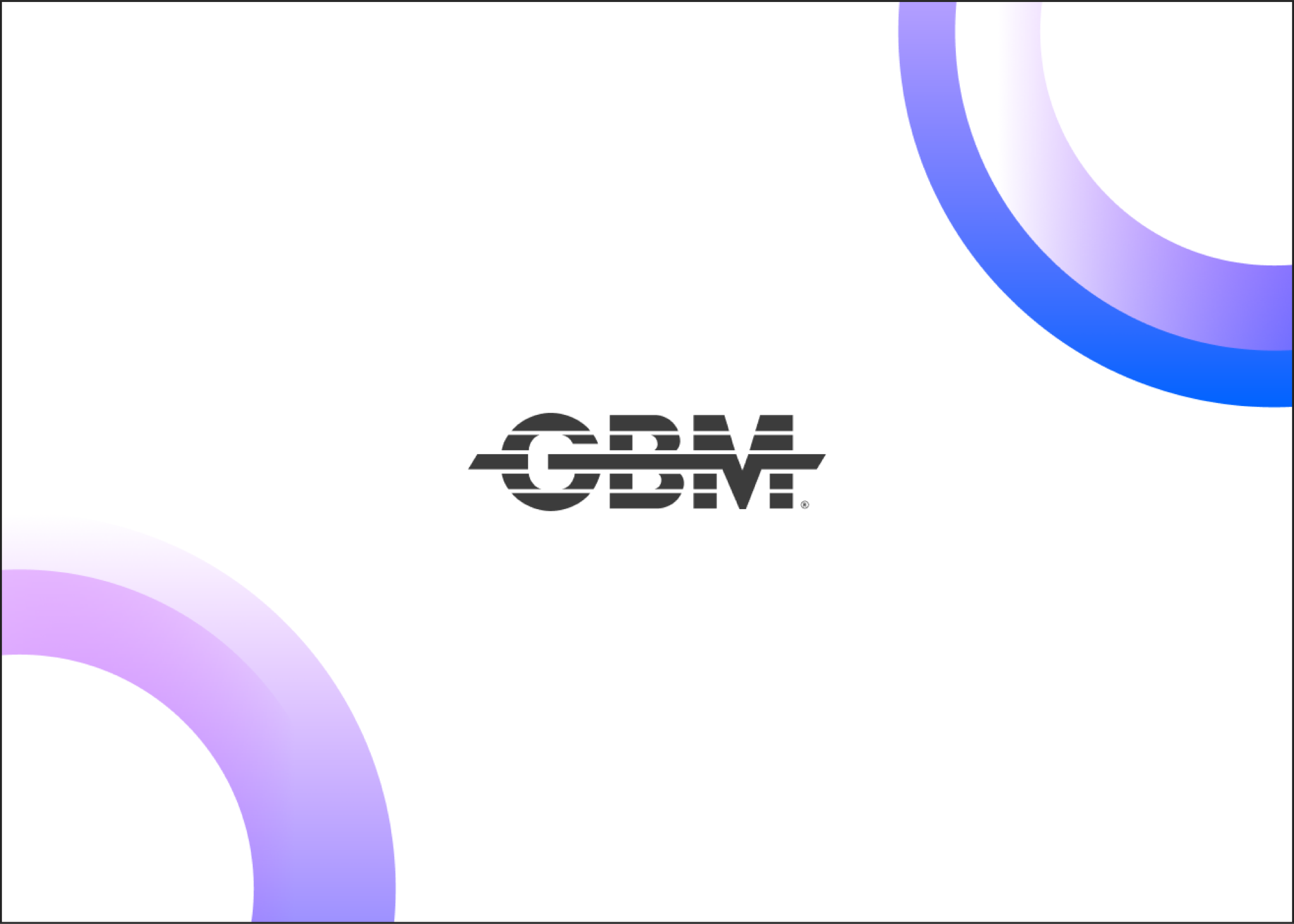 Brand application pairing the GBM corporate logo with large GIA Studio concentric ring graphics in the corners.